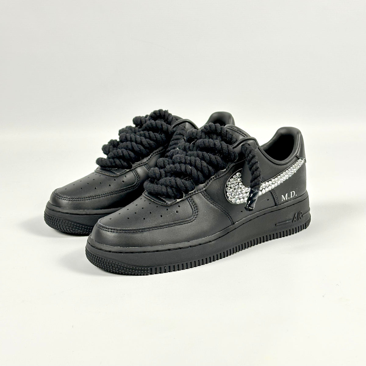 Custom Nike AIR Force 1 Sneaker - Swarov x Dicke/Rope Schnürsenkel Schwarz