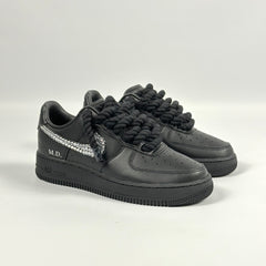 Custom Nike AIR Force 1 Sneaker - Swarov x Dicke/Rope Schnürsenkel Schwarz