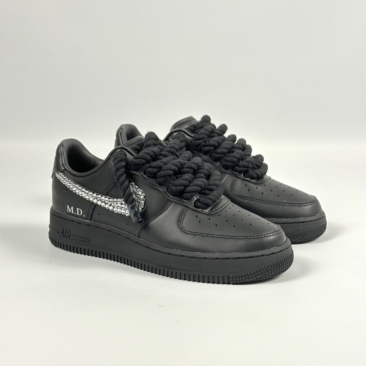 Custom Nike AIR Force 1 Sneaker - Swarov x Dicke/Rope Schnürsenkel Schwarz