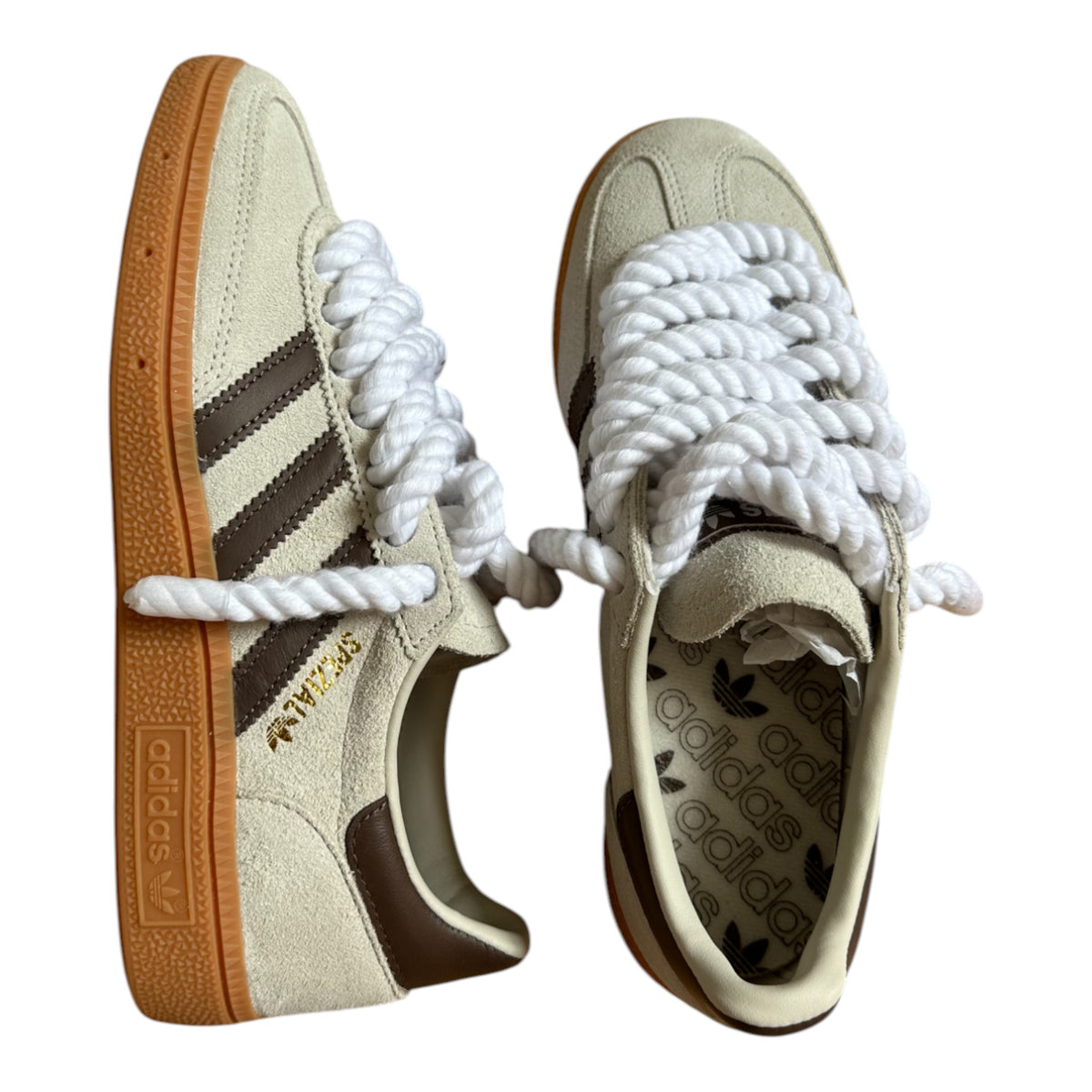 ADIDAS Spezial Beige/Braun Customized - Rope Schnürsenkel Weiß