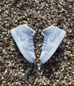 Custom Nike AJ1 Mid Customized - Light Grey - julescustomizedkicks